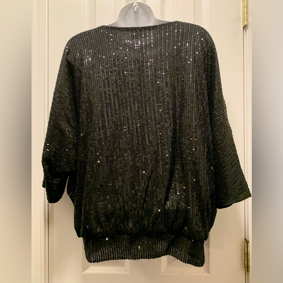 Kayamiya Sequins Short Sleeve Black Women's Blouse Top Size Medium Pullover M - Picture 2 of 6